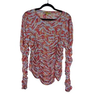 Circus NY Blue & Orange Ruched Mesh Top Size XL